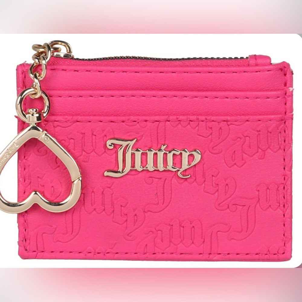 JUICY COUTURE Spring Fling ID Card Case with Heart Charm Keyring In Pink Flash